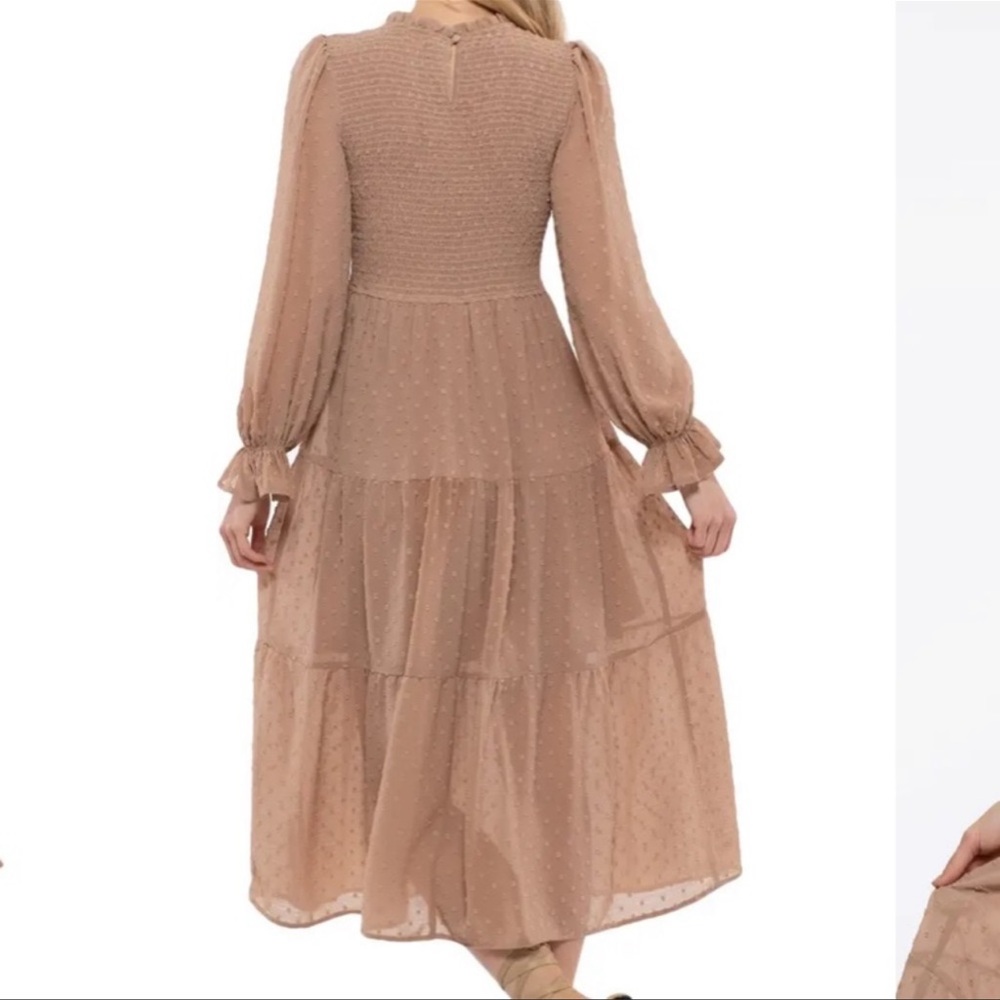 By The River Textured Dotted Smocked Midi Dress - Picture 4 of 4